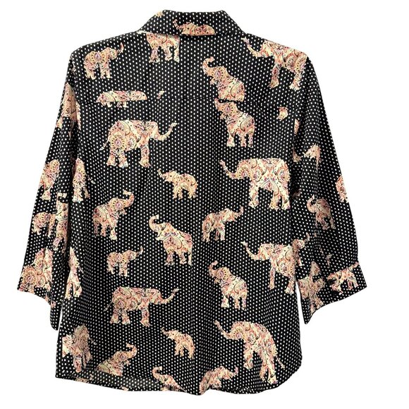 Chicos Black & White Paisley Elephant Print Button-Up Shirt Size 10 blouse - Picture 12 of 12